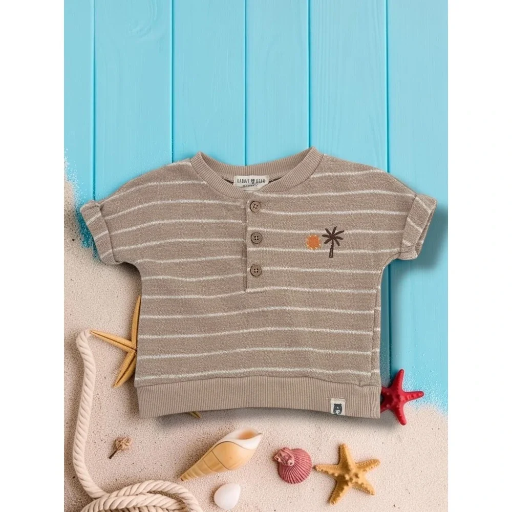 Rabbit Bear Organic Sunny Days Striped Terry Henley & Shorts Set 6-9M